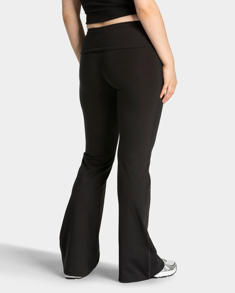 Mellow Fold Over Flared Leggings Tall "Schwarz"