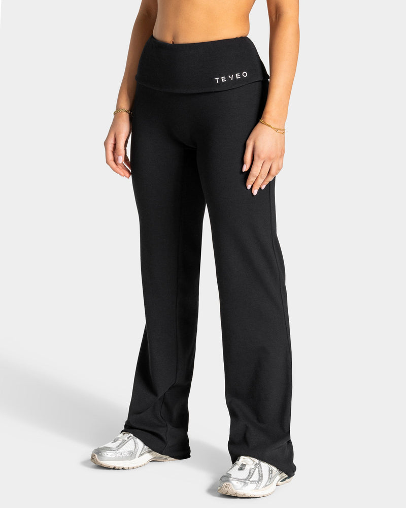 Soft Ribbed Foldover Straight Leg Pants Tall ''Schwarz''