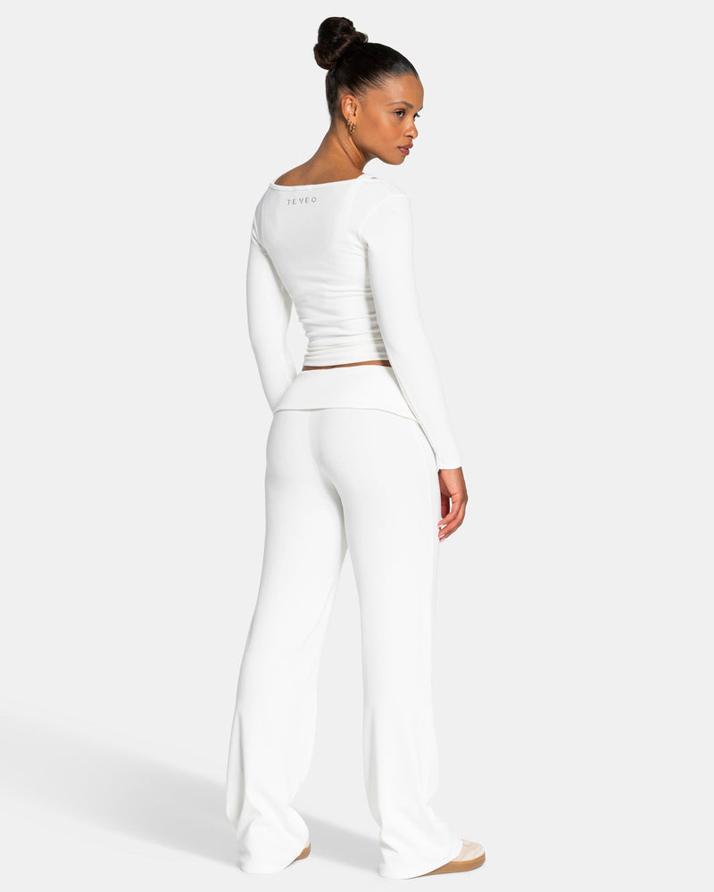 Soft Ribbed Foldover Straight Leg Pants Regular ''Off White''