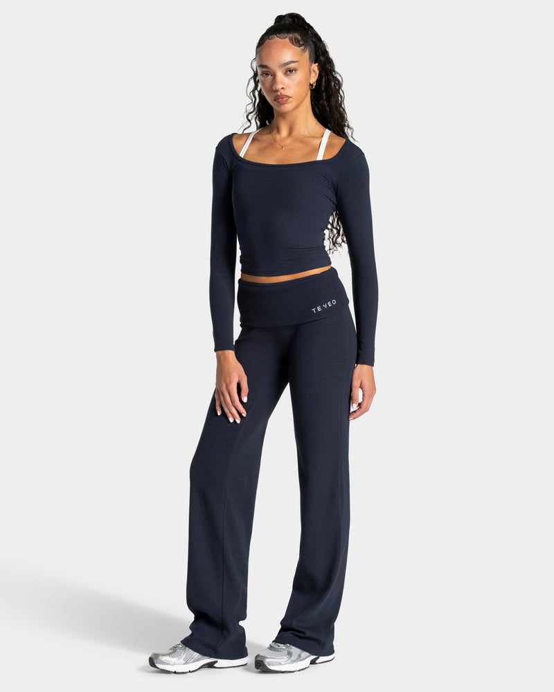 Soft Ribbed Foldover Straight Leg Pants Regular ''Midnight''